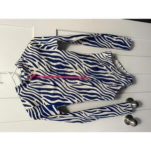 Mini Bodem blue zebra striped long sleeve with rashguard swimsuit size 13/14